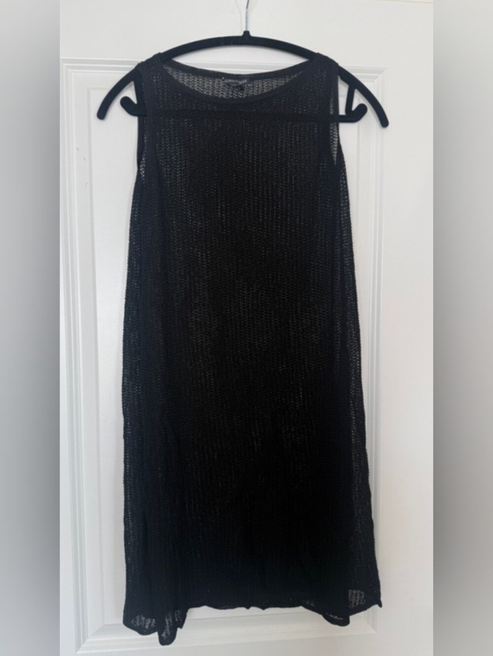Eileen Fisher Classic Bateau Viscose Mesh Cover Up Black Midi Dress